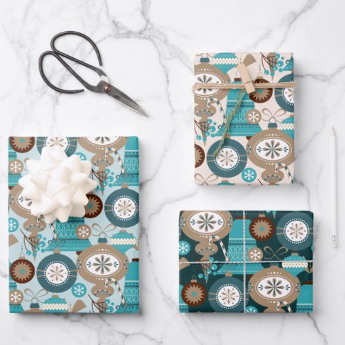 Teal And Tan Christmas Ornaments Wrapping Paper Sheets