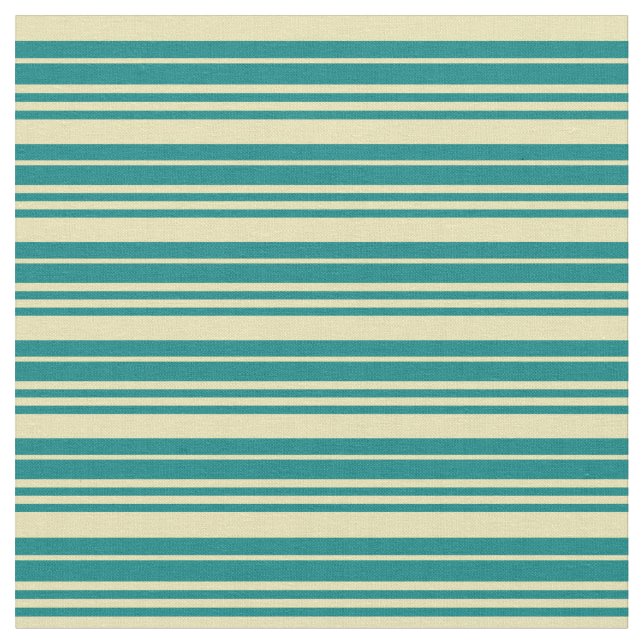 Teal and Tan Lined/Striped Pattern Fabric (Close Up)