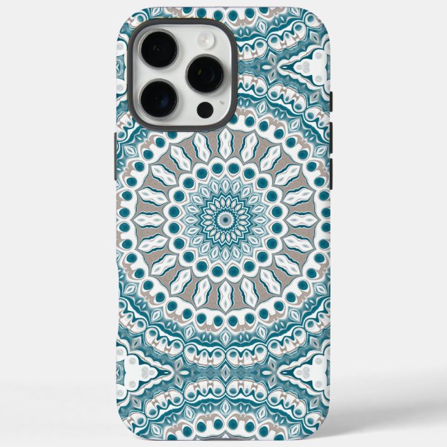 Teal and Tan Modern Mandala Design Case-Mate iPhone Case (Back)