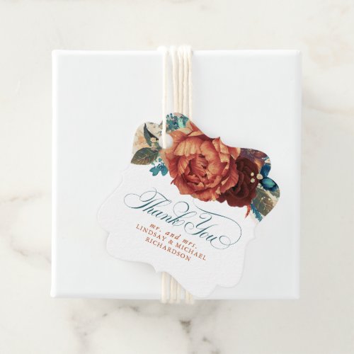 Teal and Terracotta Floral Wedding Thank You Favor Tags