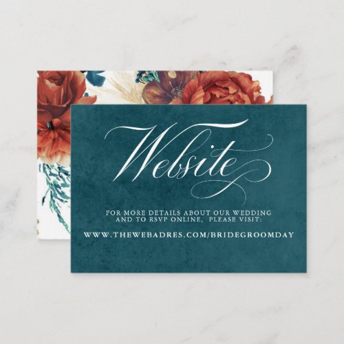 Teal and Terracotta Floral Wedding Website Business Card