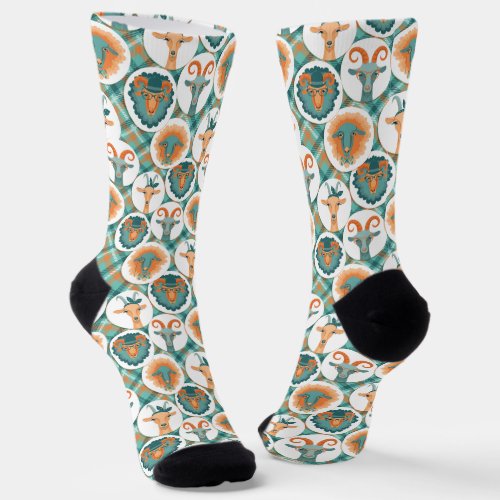 Teal and Terracotta Hipster Goats Socks