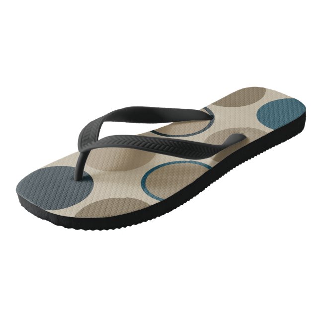 Teal and Toupe Circles Flip Flops (Angled)