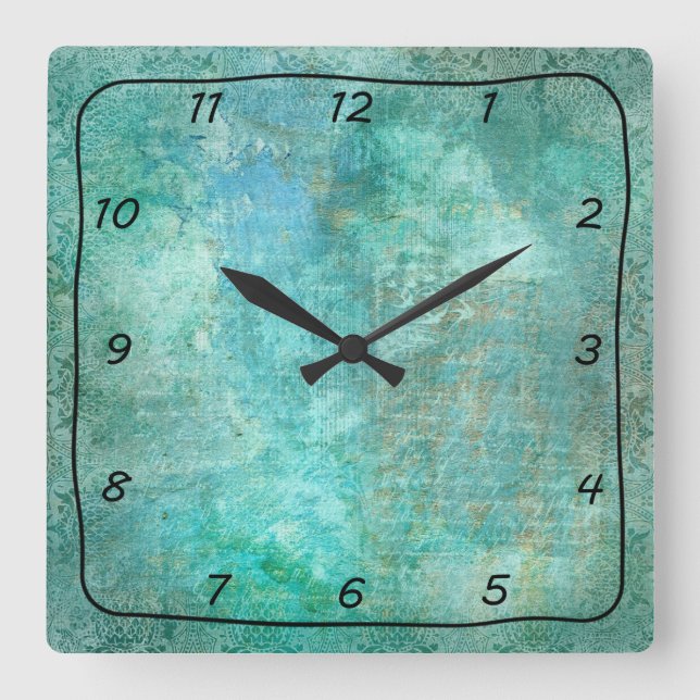 Teal and Turquoise Beautiful Patterned Clock (Front)
