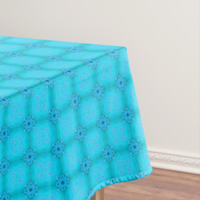 Teal and Turquoise Blue Lattice Pattern Tablecloth (In Situ)