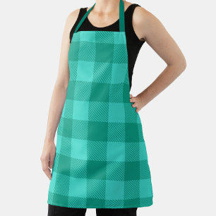 Teal And Turquoise Gingham Plaid Design Apron