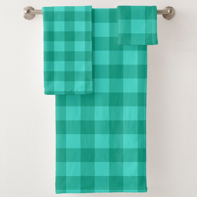 Teal And Turquoise Gingham Plaid Design  Bath Towel Set (Creator Uploaded)