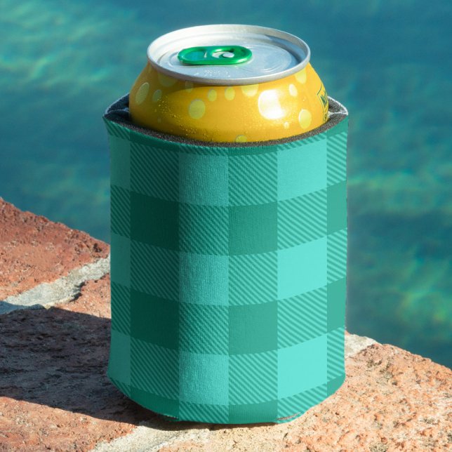Teal And Turquoise Gingham Plaid Design  Can Cooler (Creator Uploaded)