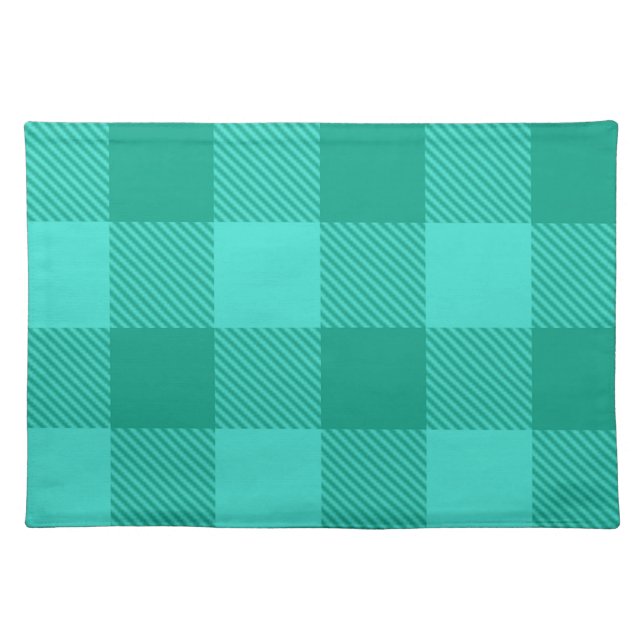 Teal And Turquoise Gingham Plaid Design  Cloth Placemat (Front)
