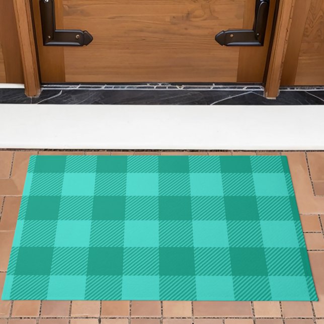Teal And Turquoise Gingham Plaid Design  Doormat (Creator Uploaded)