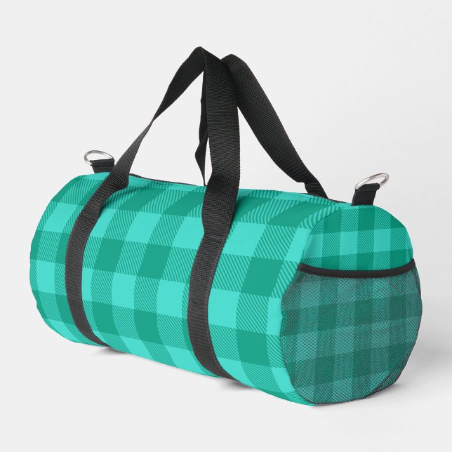 Teal And Turquoise Gingham Plaid Design  Duffle Bag (Creator Uploaded)