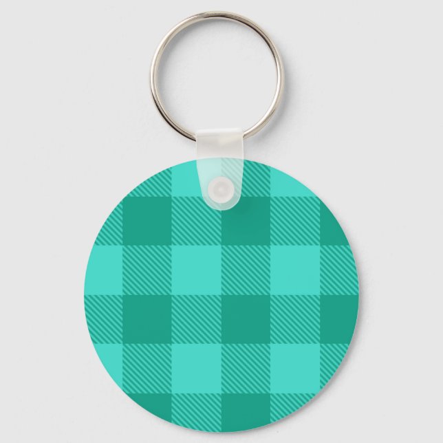 Teal And Turquoise Gingham Plaid Design  Keychain (Front)