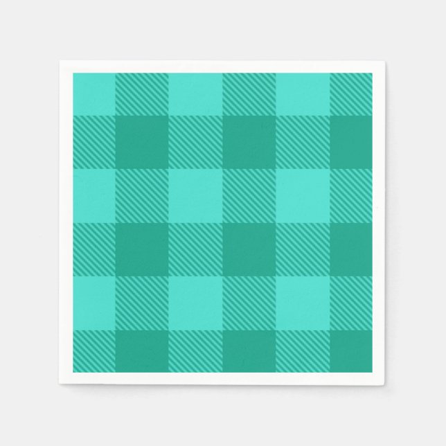 Teal And Turquoise Gingham Plaid Design  Napkins (Front)