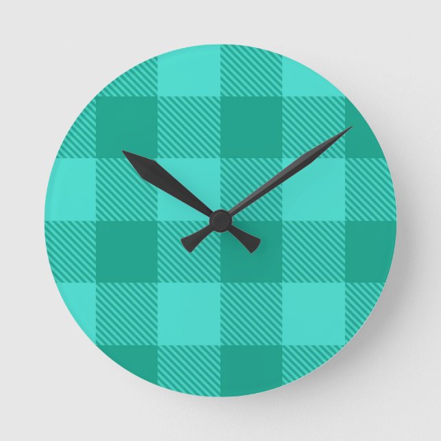 Teal And Turquoise Gingham Plaid Design  Round Clock (Front)