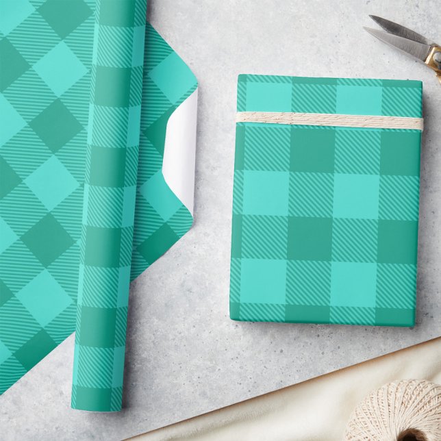 Teal And Turquoise Gingham Plaid Design  Wrapping Paper (Creator Uploaded)