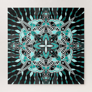 Teal and Turquoise Mandala Abstract Meditative Jigsaw Puzzle