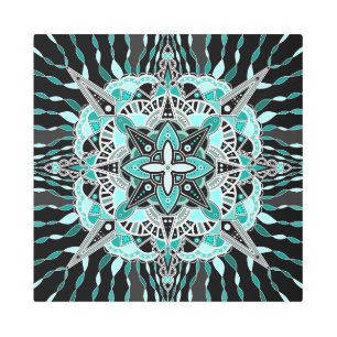 Teal and Turquoise Mandala Abstract Meditative    Metal Print