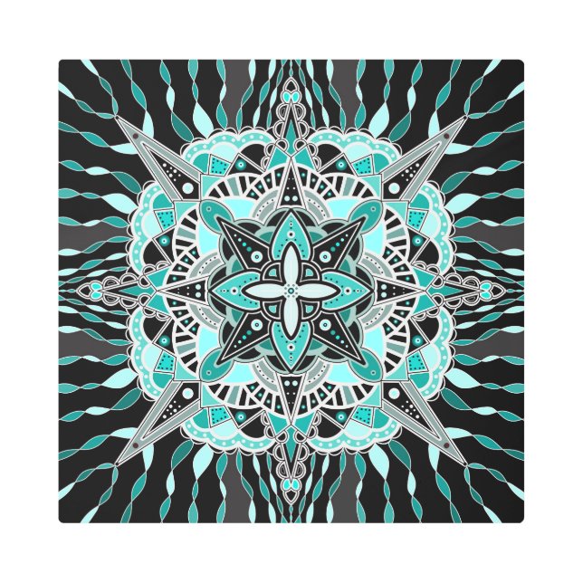 Teal and Turquoise Mandala Abstract Meditative    Metal Print (Front)