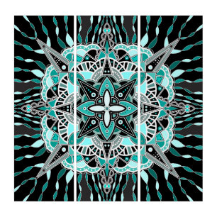 Teal and Turquoise Mandala Abstract Meditative Triptych