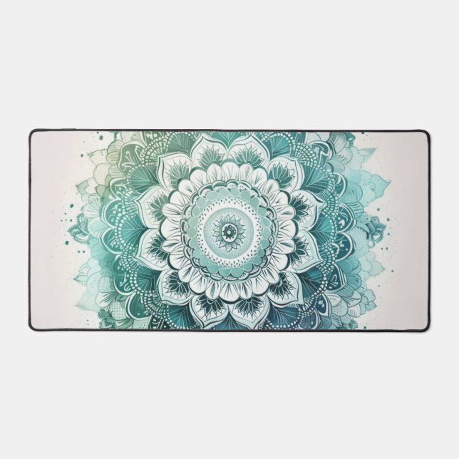 Teal and Turquoise Mandala Desk Mat (Front)