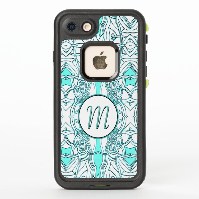 Teal and Turquoise Monogrammed LifeProof iPhone Case (Back)