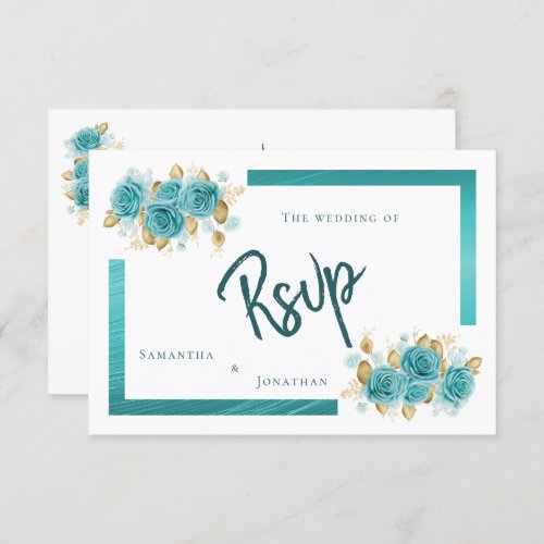 Teal and Turquoise Rose Elegant RSVP Card