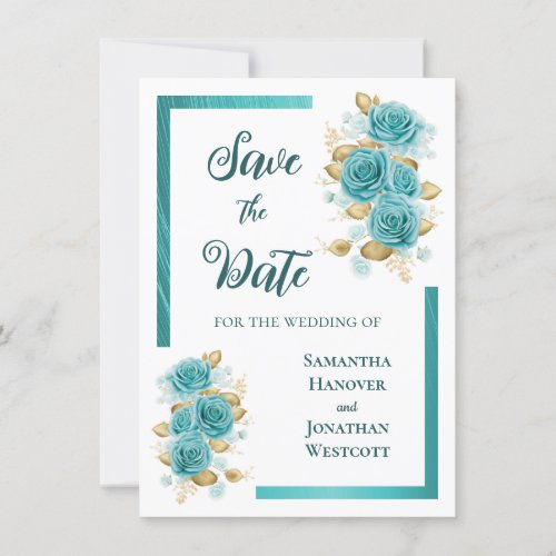 Teal and Turquoise Rose Elegant Save The Date