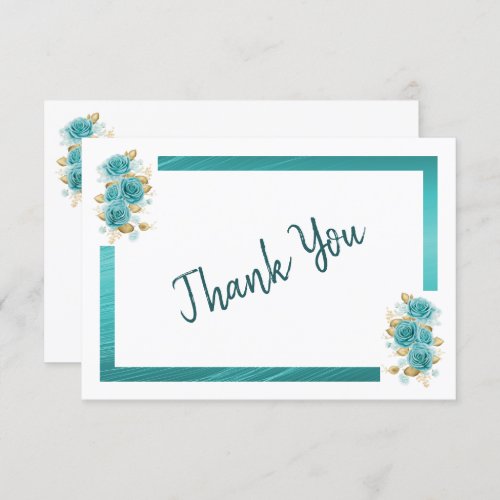 Teal and Turquoise Rose Elegant Thank You Card