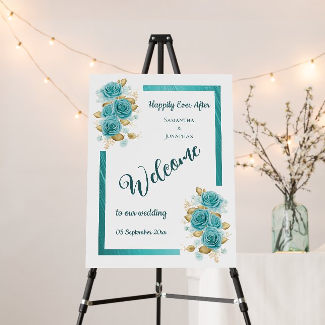 Teal and Turquoise Rose Elegant Wedding Foam Board (In Situ (Stand))