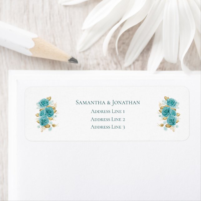 Teal and Turquoise Rose Elegant Wedding Label (Insitu)