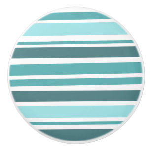 Teal and Turquoise Stripes Ceramic Knob