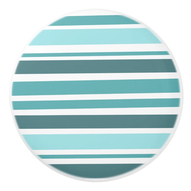 Teal and Turquoise Stripes Ceramic Knob (Front)