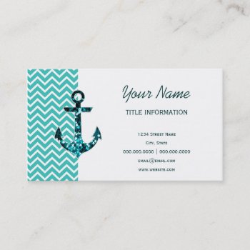 Teal And Turquouise Chevron Nautical Anchor Business Card by RosaAzulStudio at Zazzle