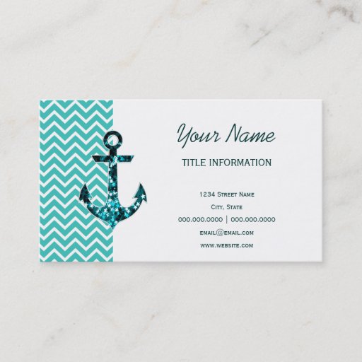 Customizable Teal and Turquouise Chevron Nautical Anchor Business Card Templates