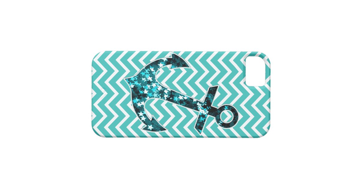 Teal and Turquouise Chevron Nautical Anchor iPhone SE/5/5s Case | Zazzle