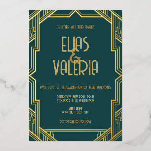 Teal and Tuxedos Foil Wedding Invitation