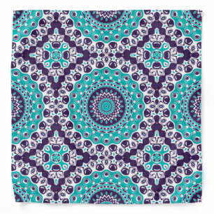 Teal and Violet Modern Mandala Pattern Bandana