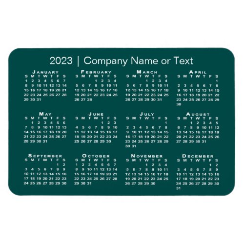 Teal and White 2023 Calendar with Custom Text Magnet
