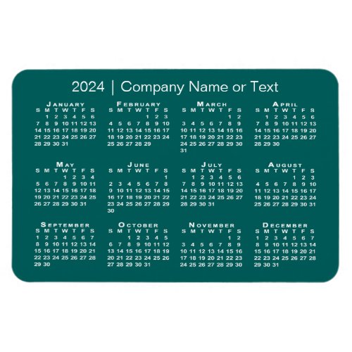 Teal and White 2024 Calendar with Custom Text Magnet
