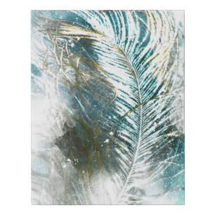 Teal and White Abstract Feather Painting Faux Canvas Print