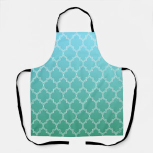 Teal and White Abstract Geometric Pattern Apron