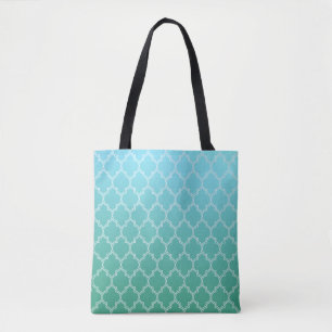 Teal and White Abstract Geometric Pattern  Tote Bag