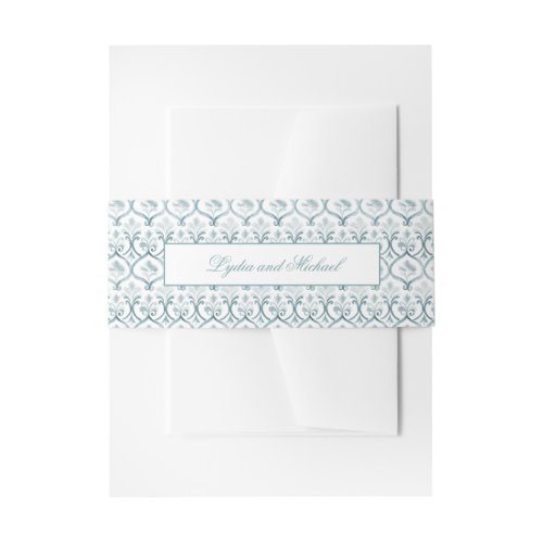 Teal and White Arabesque Invitation Belly Band