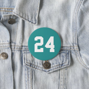 Teal and White Athlete Jersey Number Button