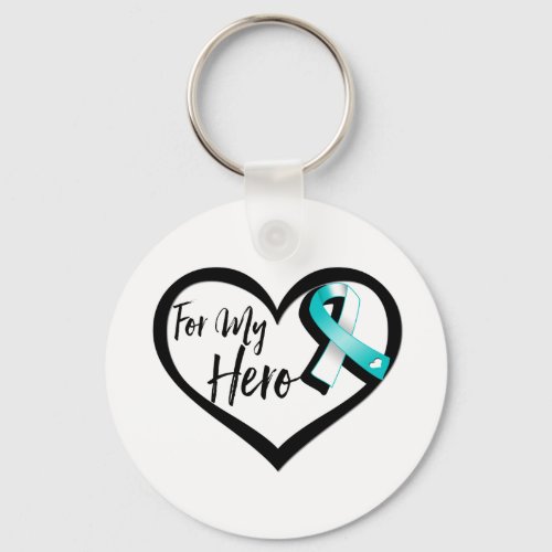 Teal and White Awareness Ribbon For My Hero Keychain