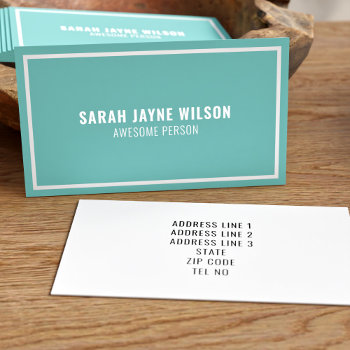 Teal And White Border Awesome Person Simple Business Card by mothersdaisy at Zazzle