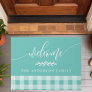 Teal And White Buffalo Check Welcome Personalize Doormat
