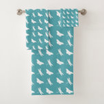 Teal and White Butterfly and Dragonfly Pattern Bath Towel Set