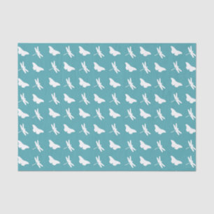 Teal and White Butterfly and Dragonfly Pattern Tissue Paper