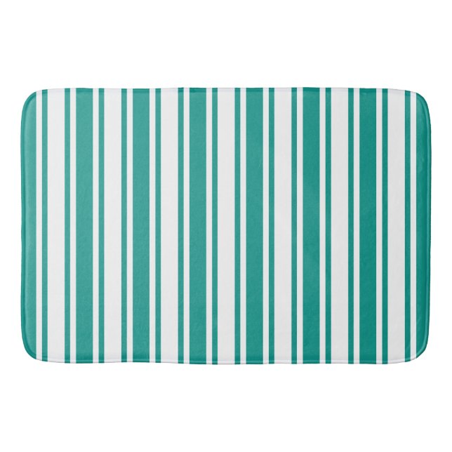 Teal and white candy stripes bath mat (Front)